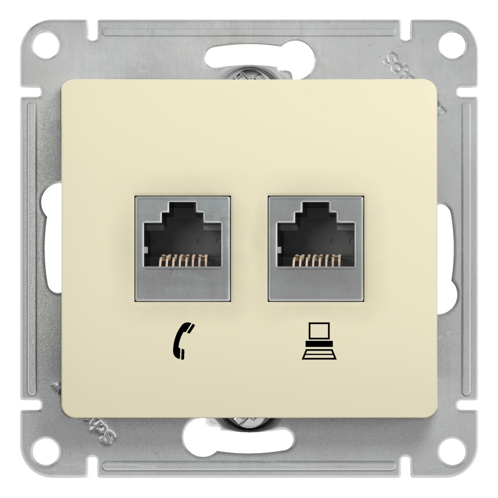 System Electric Glossa розетка двойная RJ11+RJ45 5е кат. бежевый