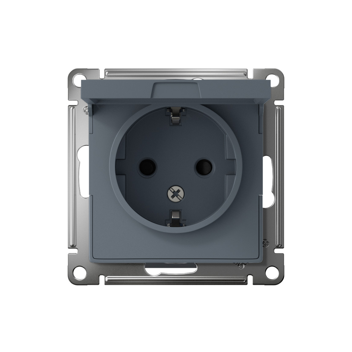 systeme electric atlasdesign, розетка 1-я с заземлением со шторками с крышкой ip20 грифель