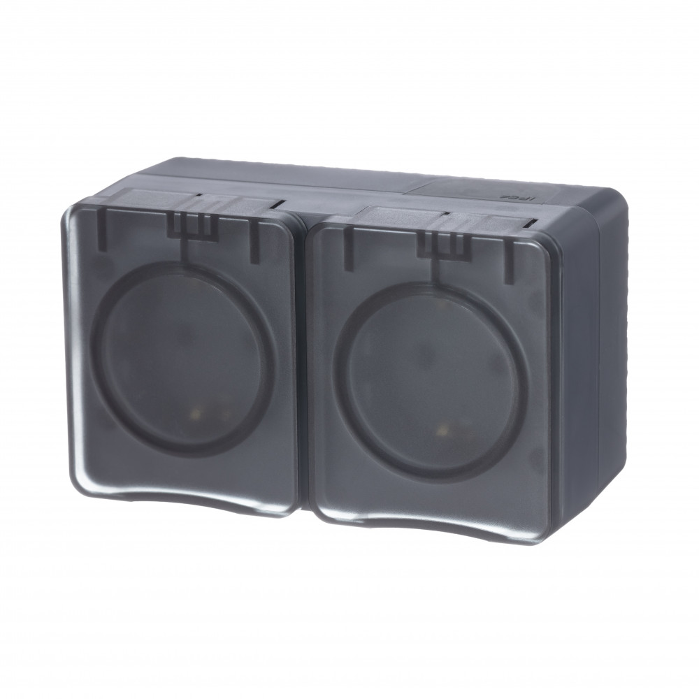  AtlasDesign Profi54 O/У Розетка 2-ая с заземлением со шторками 16А 250В антрацит IP54 ATN544026