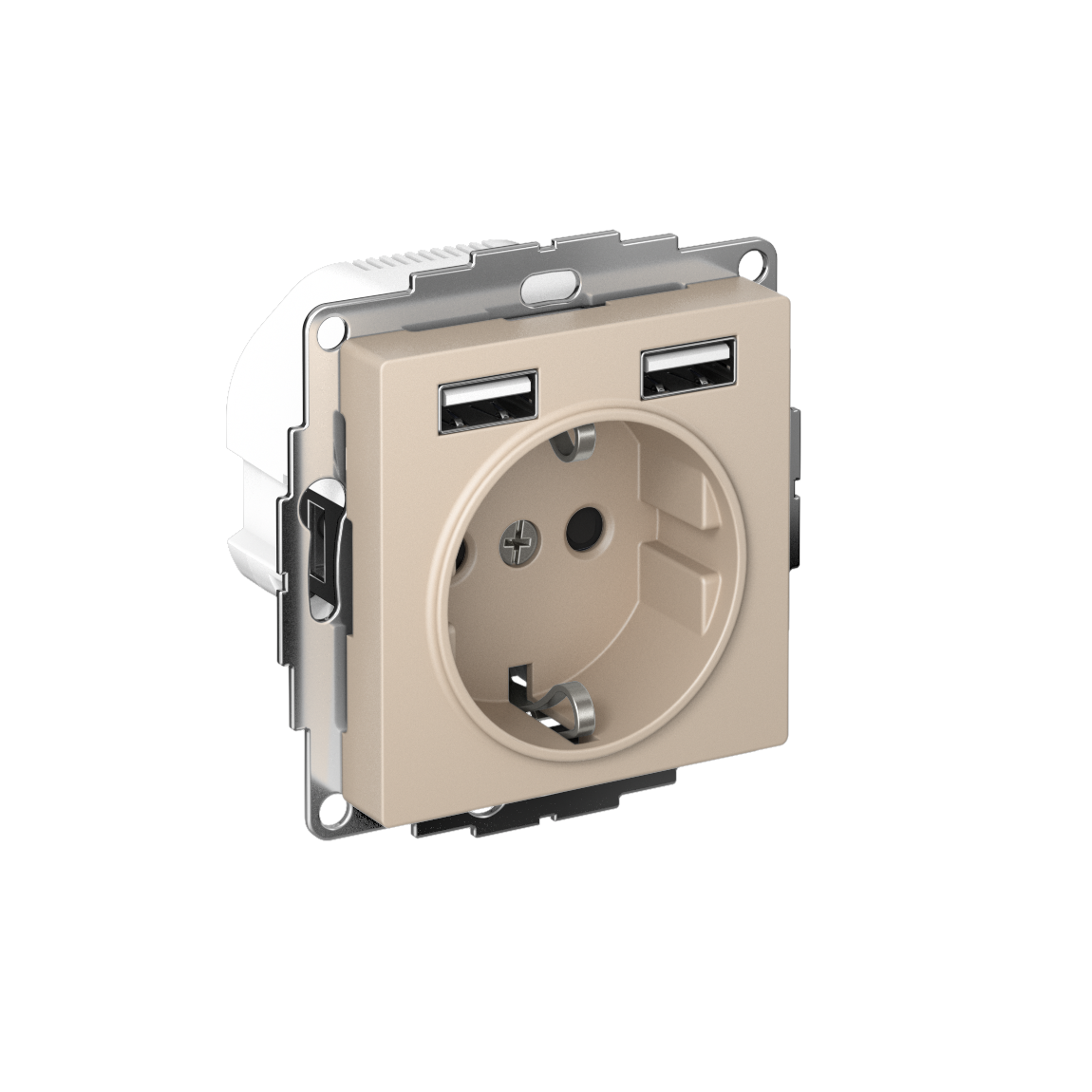 Systeme Electric ATLASDESIGN розетка с заземлением и с 2 USB A+A, 2х5В/1,2А,16А, песочный ATN001230