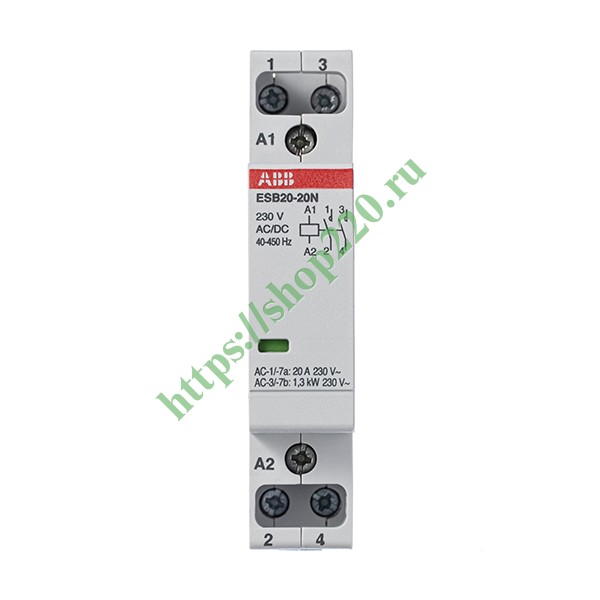 контактор esb20-20n-06 модульный (20а ас-1, 2но), катушка 230в ac/dc