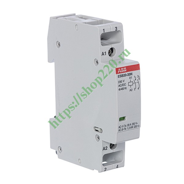 контактор esb20-20n-06 модульный (20а ас-1, 2но), катушка 230в ac/dc