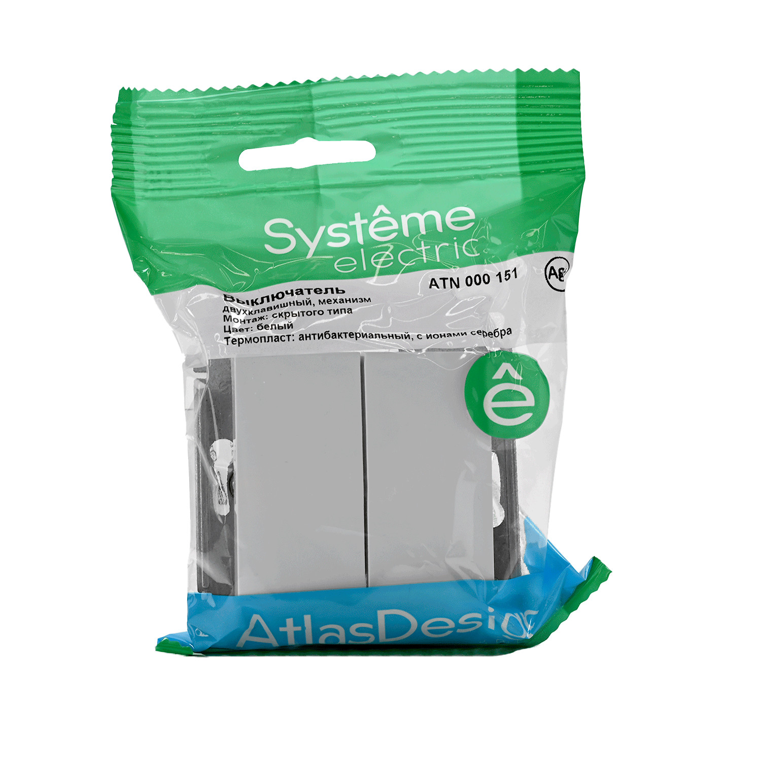 systeme electric atlasdesign, выключатель 2-клавишный белый atn000151
