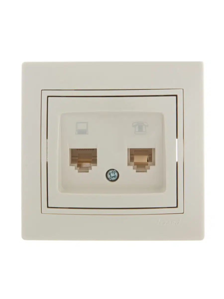 lezard mira розетка телефонная+розетка компьютерная rj-45 крем