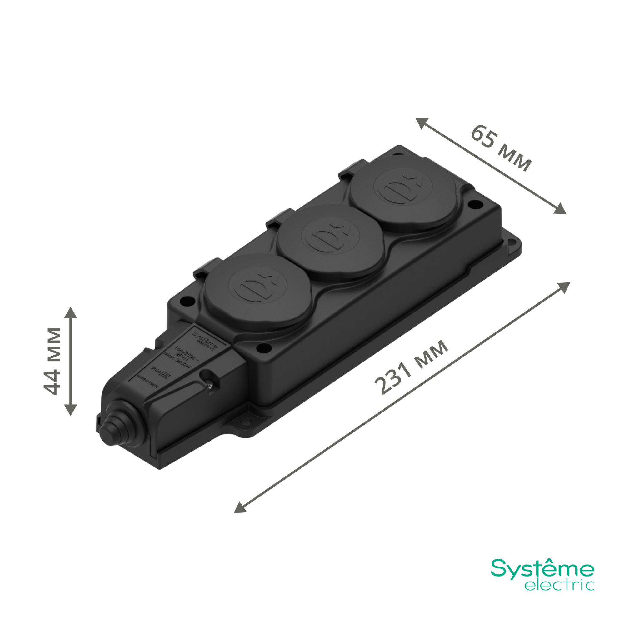 multiset колодка 3х розетка 2к+з каучуковая 16а/250в ip44 чёрная systeme electric