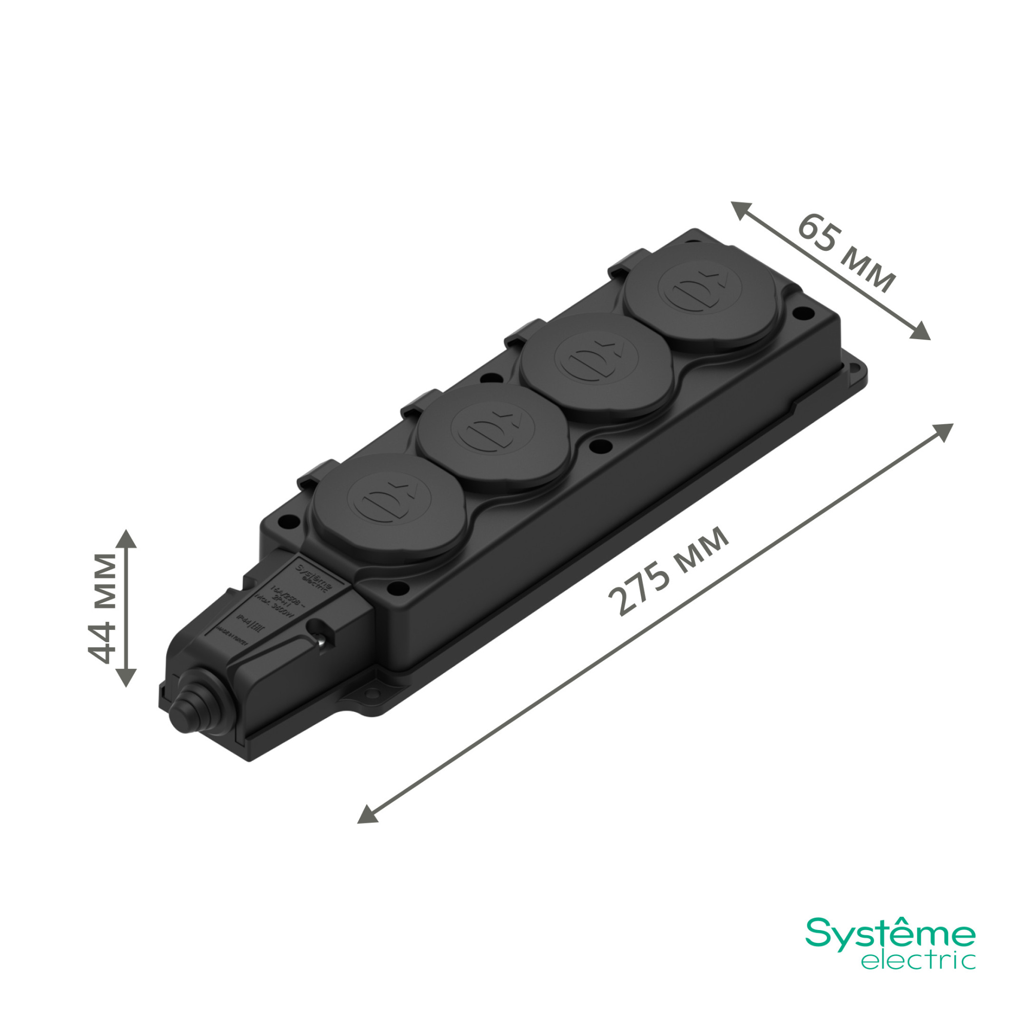 multiset колодка 4х розетка 2к+з каучуковая 16а/250в ip44 чёрная systeme electric