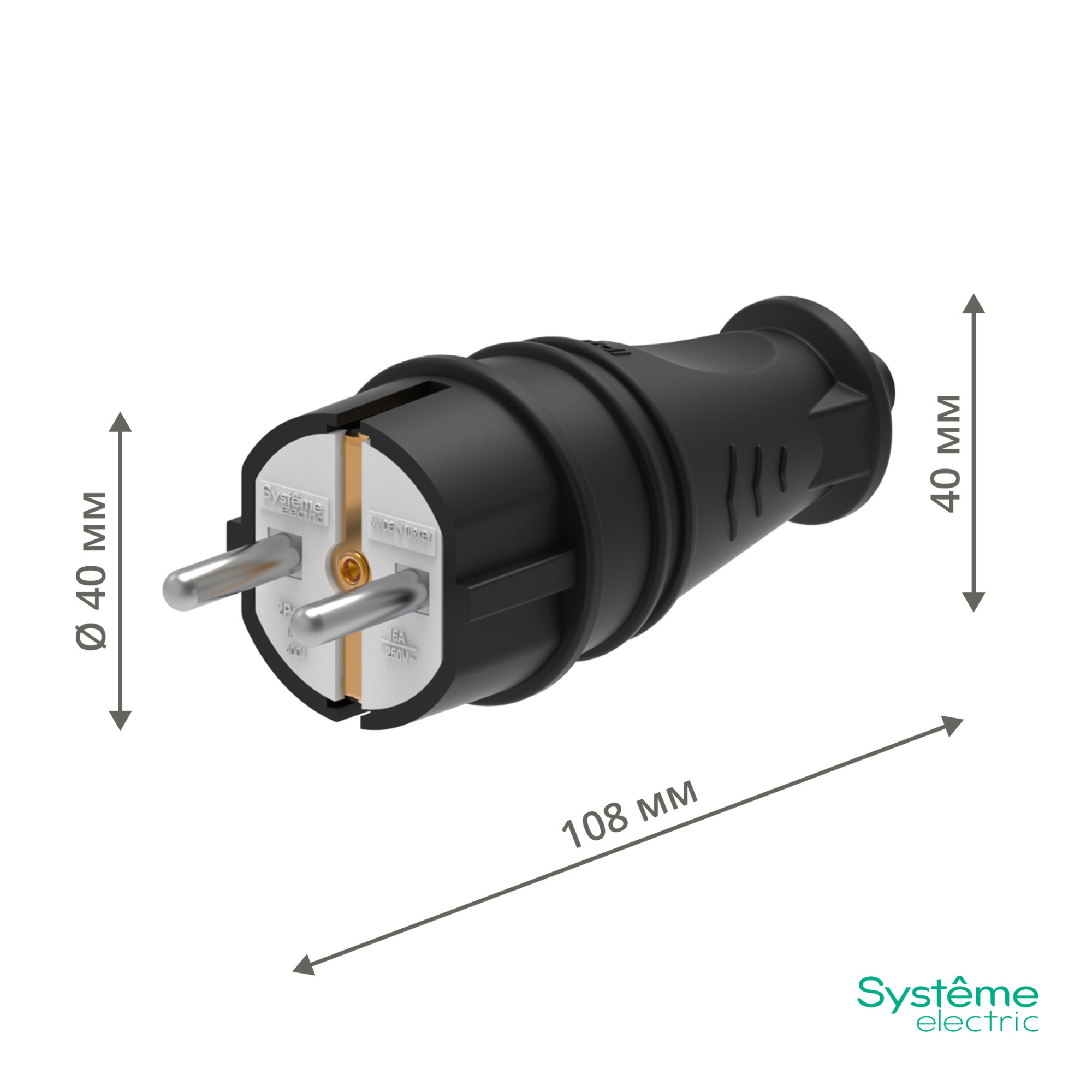 multiset вилка 2к+з прямая каучуковая 16а/250в ip44 чёрная systeme electric