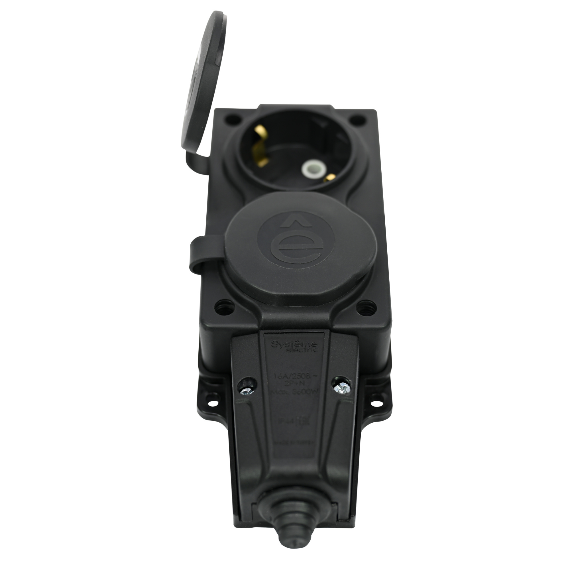 multiset колодка 2х розетка 2к+з каучуковая 16а/250в ip44 чёрная systeme electric