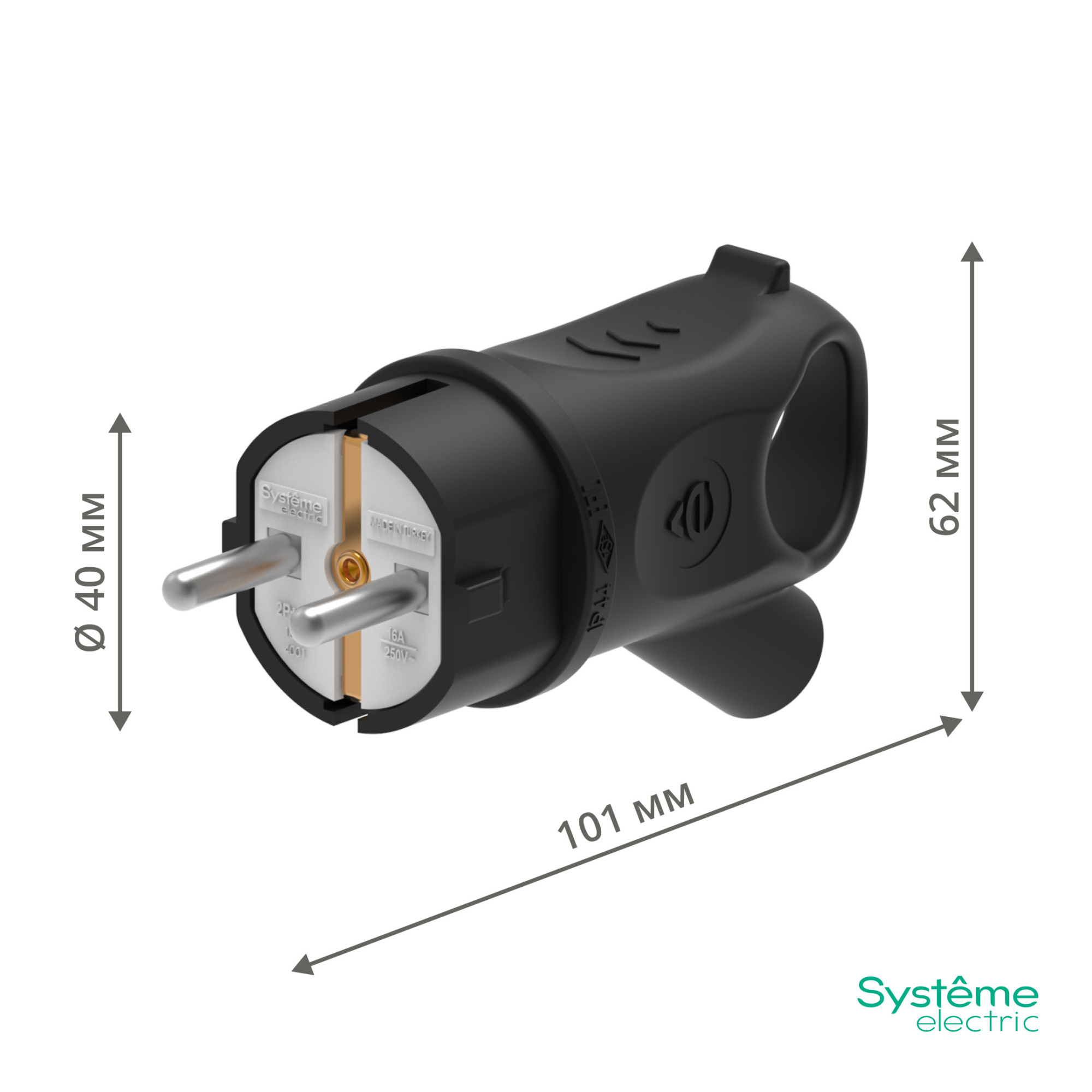 multiset вилка 2к+з угловая каучуковая 16а/250в ip44 чёрная systeme electric