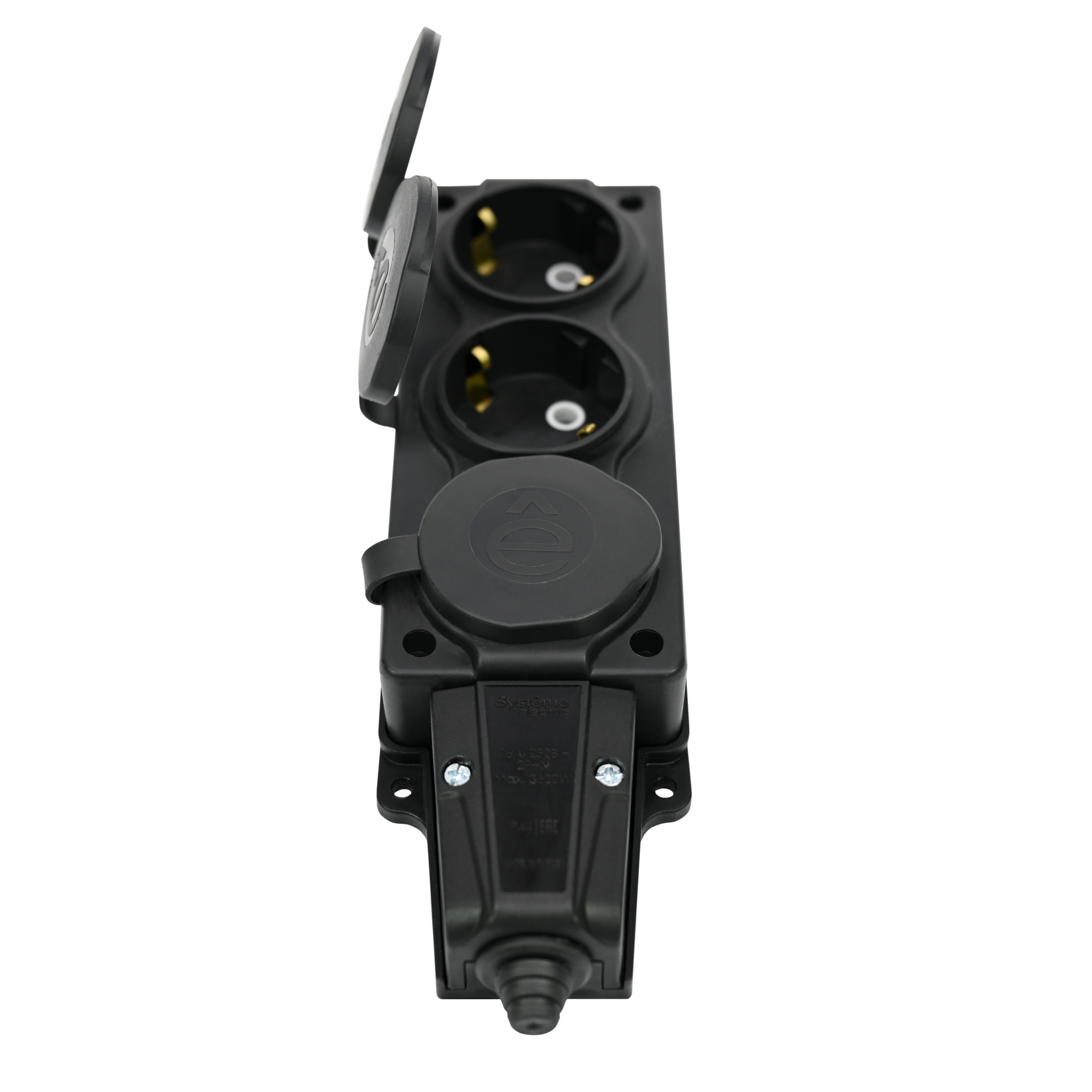 multiset колодка 3х розетка 2к+з каучуковая 16а/250в ip44 чёрная systeme electric